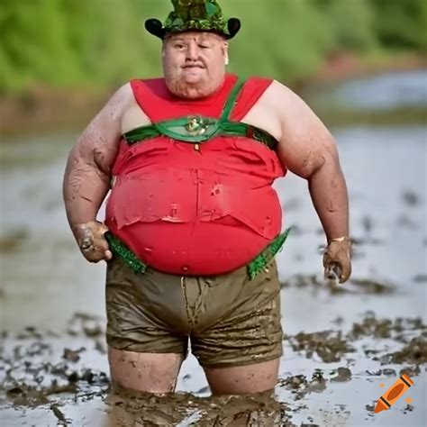 Fat Obese Bavarian Man Red Bearded Harness Waders In Mud On Craiyon