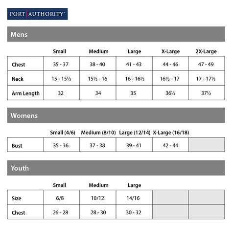 Port Authority Jacket Size Chart - Greenbushfarm.com