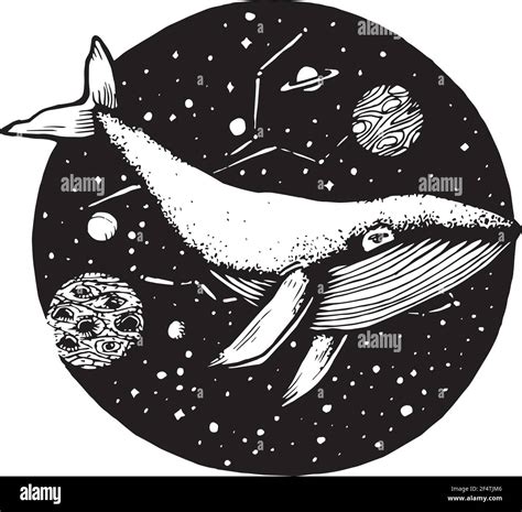 Hand Drawn Doodle Of Whale Flies In Space Vector Illustration Stock