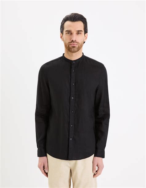 Chemise Col Mao Regular Lin Noir Celio Tunisie