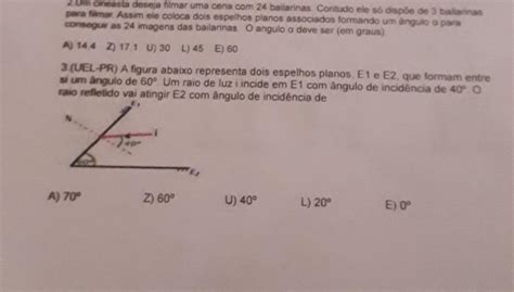 A Figura Abaixo Representa Dois Espelhos Planos E1 E E2 Que Formam