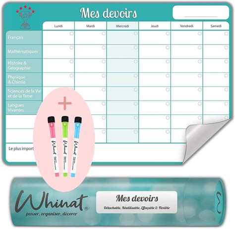 Planning De R Vision Des Devoirs D Cole De Votre Semaine Tableau Blanc