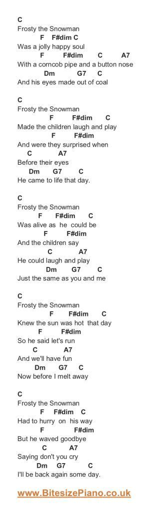 Frosty The Snowman Piano Chords Lyrics | Piano chords, Lyrics, Carol songs