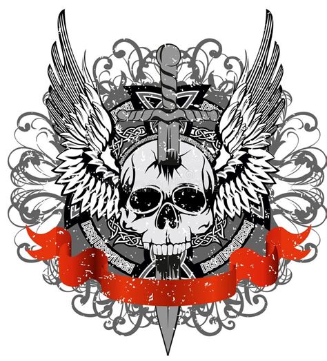 Two Faced Skull With Wings And Sword Stock Vector Illustration Of