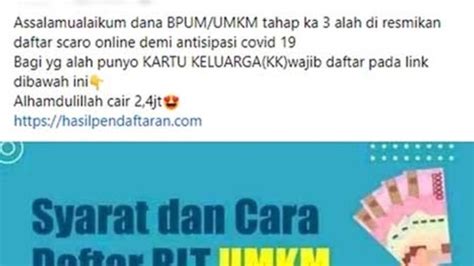 CEK FAKTA Benarkah Beredar Link Pendaftaran Bantuan UMKM Senilai Rp2 4