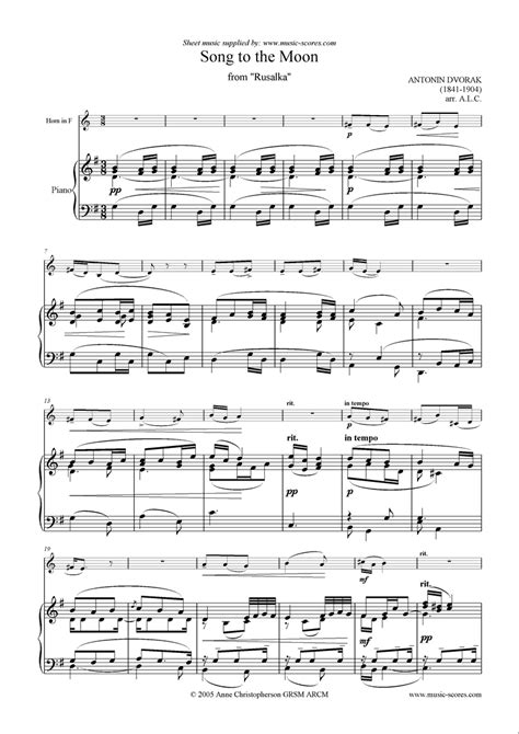 Dvorak. Song to the Moon from Rusalka. French Horn classical sheet music