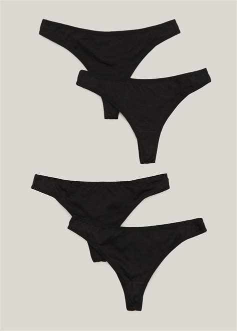 4 Pack Black Thongs Matalan