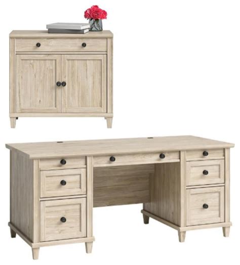 Home Square Piece Set With Executive Desk Library Base In Chalk Oak