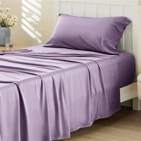 Bedsure King Size Cooling Sheets Set Quality Bamboo Rayon Silky Bedding And Pillowcases Lilac