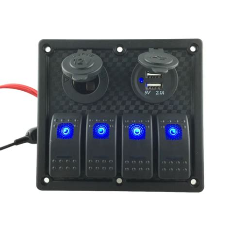 High Quality 4 Gang Boat Rocker Switch Panel Dual USB Cigarette Lighter