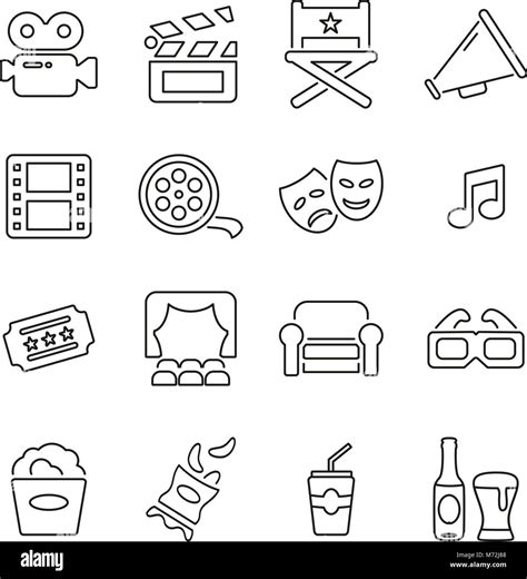 Movie Making Or Movie Industry And Cinema Icons Thin Line Vector