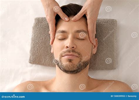 Handsome Man Having Head Massage In Spa Salon Stock Image Image Of