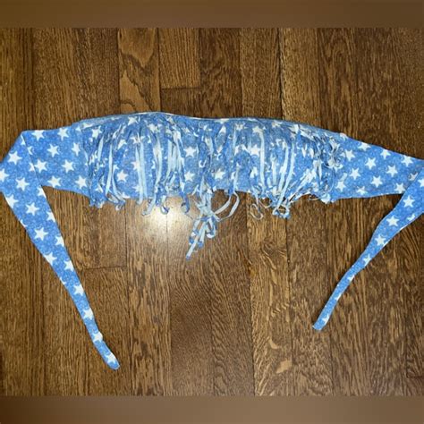 Swim Blue Strapless Bikini Top With White Stars And A Red Inside
