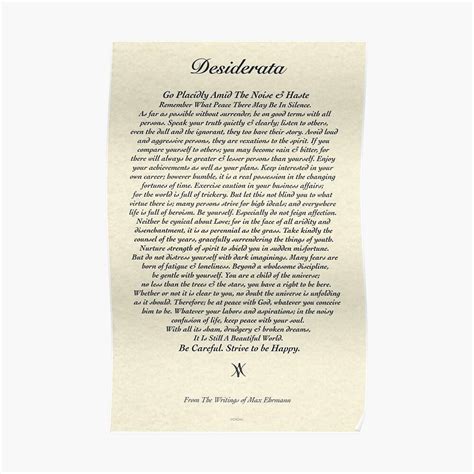 Original Desiderata Poem By Max Ehrmann Poster Canvas Print