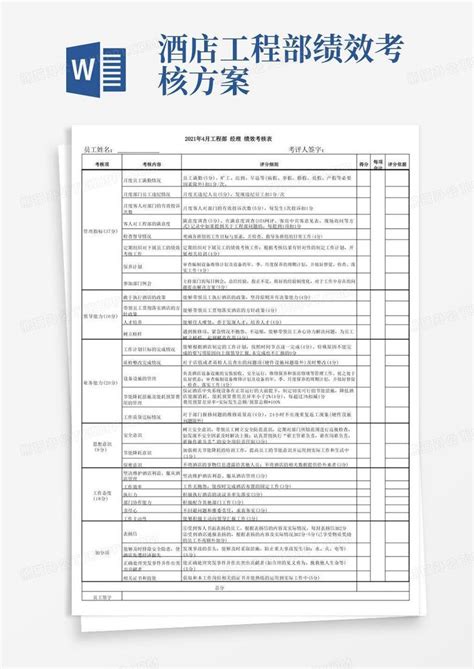 方便的酒店工程部绩效考核表word模板下载编号layeabdl熊猫办公