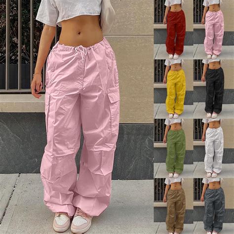 Buy Womens Solid Color Cargo Pants Street Hip Hop Jogging Pants Tethered Casual Wide Leg Pants