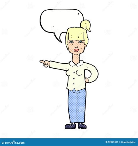 Cartoon Woman Pointing With Speech Bubble Stock Illustration