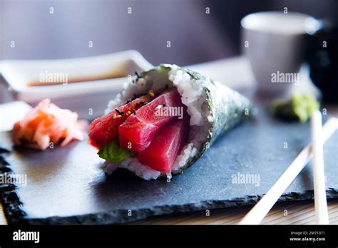 Tuna Temaki Sushi Rice Combined With Premium Tuna Fish Stock Photo Alamy