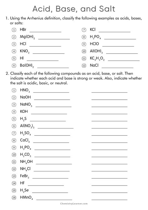 Free Printable Acids Bases And Salts Worksheets