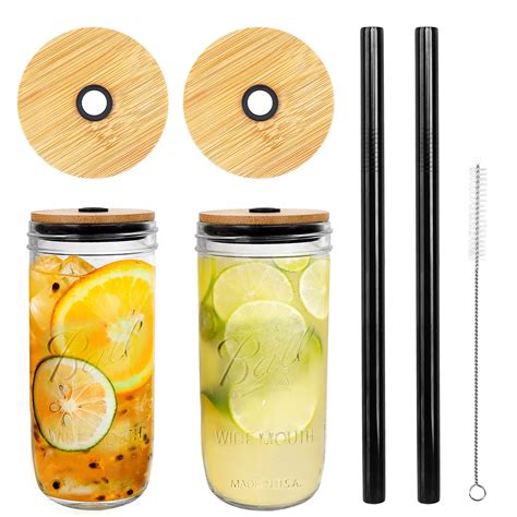 Buy Mason Jar With Lid And Straw 24oz Wide Mouth Mason Jar Drinking