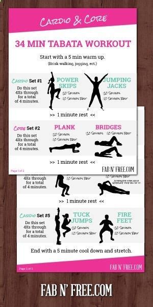 Free Printable Cardio Core Tabata Workout No Equipment Needed Tabata