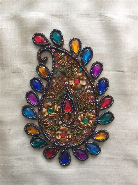 Paisley Zari Multicolour Embroidery Applique Handmade Indian Zari