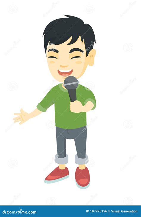 Asian Little Boy Singing Into A Microphone Stock Vector Illustration