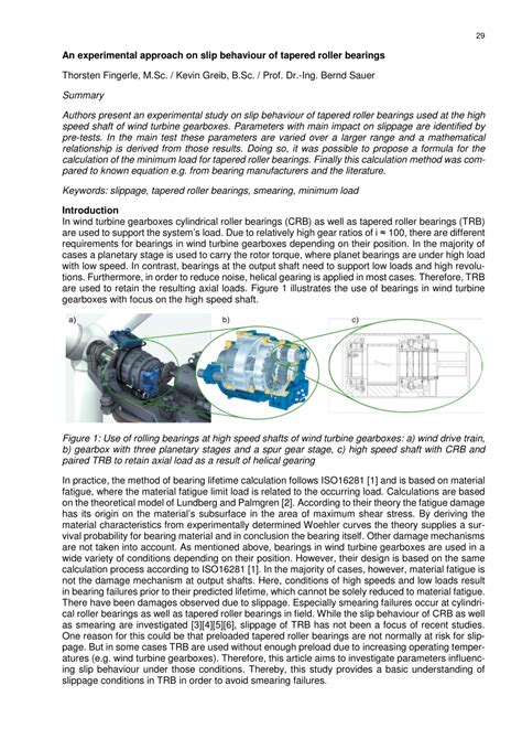 Pdf An Experimental Approach On Slip Behaviour Of Tapered Roller Bearings