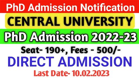 Central University PhD New Notification PhD Notification 2023