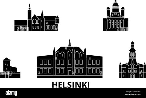 Finland Helsinki Flat Travel Skyline Set Finland Helsinki Black City