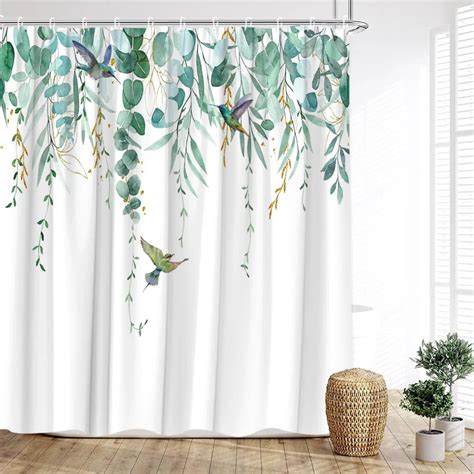 Spring Flower Shower Curtain Watercolor Farm Butterfly Greenery Leaf