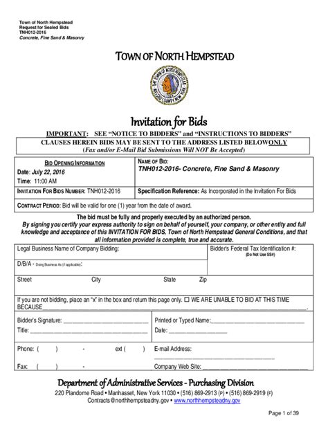 Fillable Online TOWN OF NORTH HEMPSTEAD Invitation For Bids Fax Email