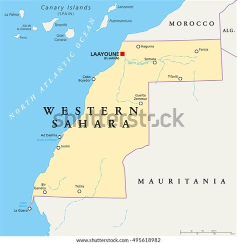 Western Sahara Map With Capital Laayoune National Borders Important