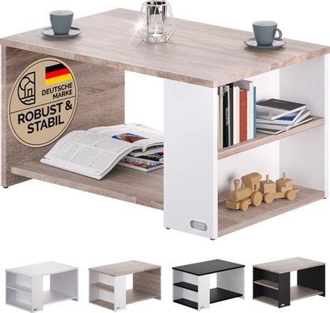 CASARIA Salontafel Opbergvakken Krasbestendig 90x59x48cm Wit Eik Bol