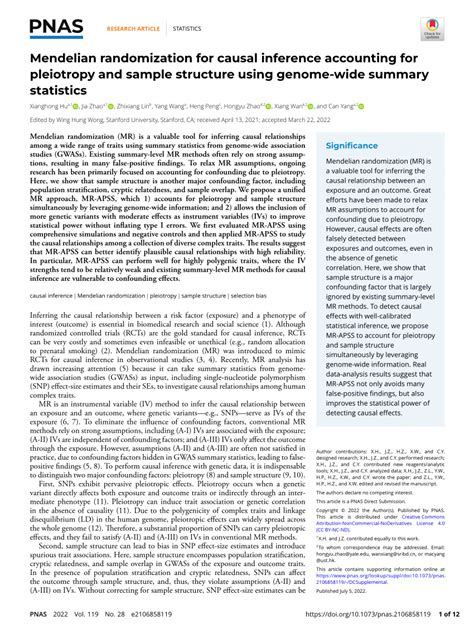 Pdf Mendelian Randomization For Causal Inference Accounting For