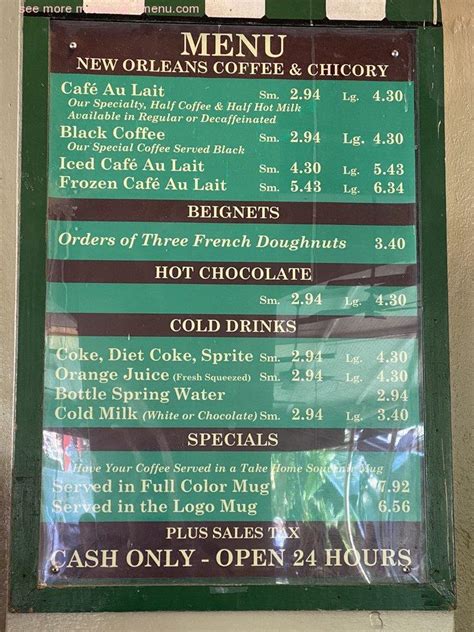 Menu At Cafe Du Monde French Market New Orleans 800 Decatur St