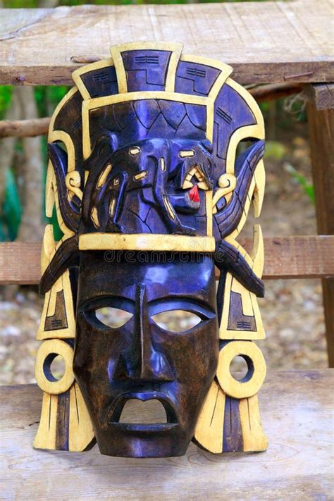 Mayan Wood Mask With Jaguar Yucatan Mexico Stock Image Image Of