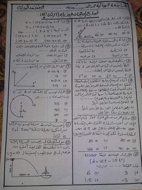 امتحانين فيزياء بالإجابات للصف الأول الثانوي ترم أول 2023 أ طالب