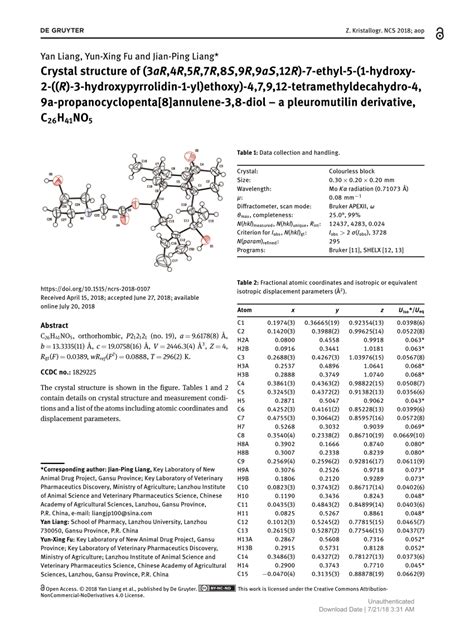 PDF Crystal Structure Of 3aR 4R 5R 7R 8S 9R 9aS 12R 7 Ethyl 5 1