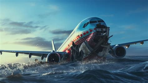 Dramatic Plane Crash In Water Airplane Emergency Accident Concept