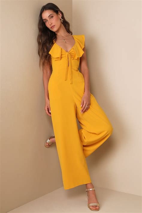 Marigold Ruffled Jumpsuit Cutout Jumpsuit Cropped Jumpsuit Lulus