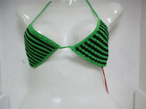 Solid Striped The Iris Crochet Bikini Top Blackout Parakeet Small New EBay