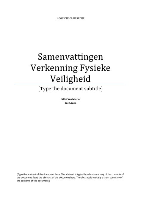 Uitgebreide Samenvatting Verkenning Fysieke Veiligheid Hogeschool