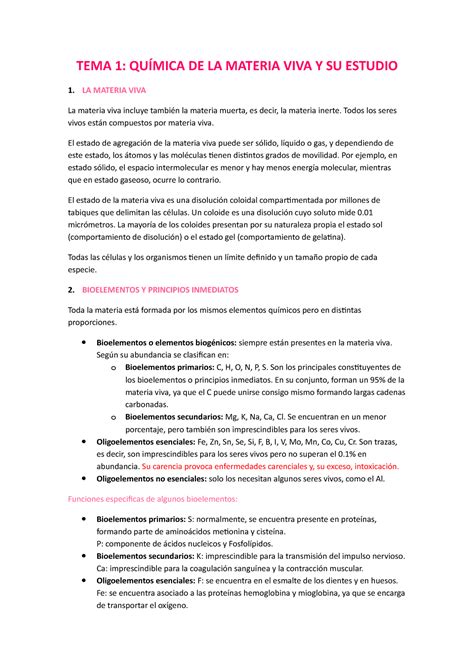 Tema 1 Y 2 Quimica De La Materia Viva El Agua Y Las Sales Minerales Tema 1 QuÍmica De La