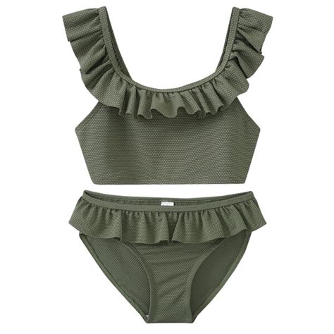 Mädchen Bikini mit Wabenstruktur DUNKELGRÜN von Ernstings Family für 17