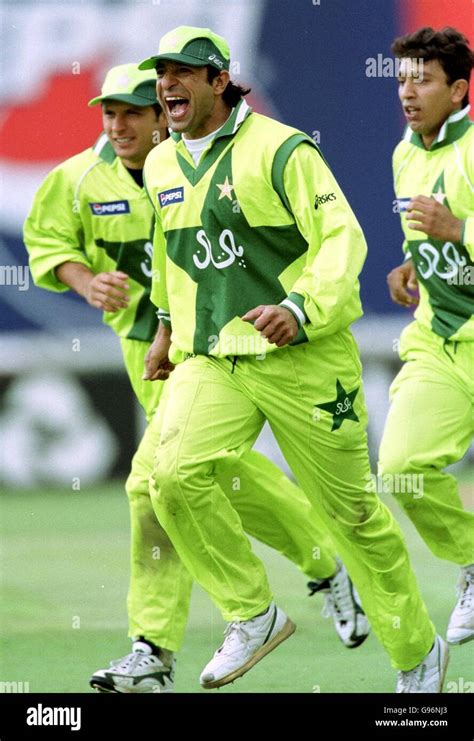 Pakistan Captain Wasim Akram Celebrates The Wicket Of India S Sachin