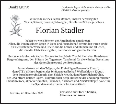 Traueranzeigen Von Florian Stadler Trauer Merkur De