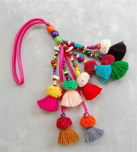 Mixed Color Tassel Beach Bag Decoration With Pom Poms Tassel Crafts Craft Stick Crafts Crafts