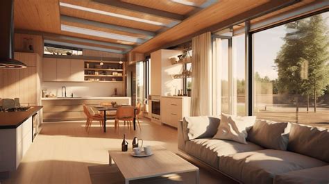 Premium AI Image | An interior shot of a modern prefabricated home with stylish decor