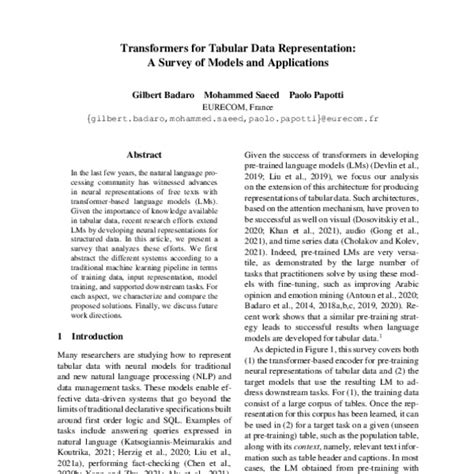 Transformers For Tabular Data Representation A Survey Of Models And